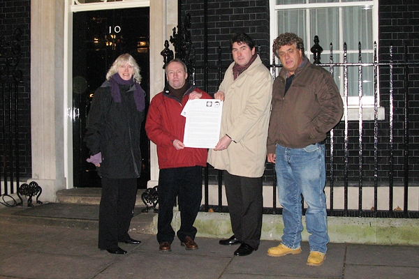 The Seal Protection ACtion Group, BDMLR and Cornwall Seal Group with MP Robert Flello handing in a letter to Gordon Brown at 10 Downing Street asking for an immediate ban on the shooting of seals